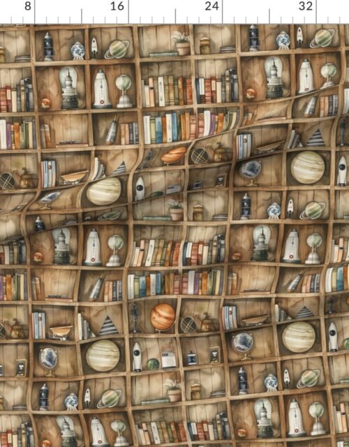 Fabric in Little Astronaut Vintage Bookcase Space and Astronomy Watercolor Fabric
