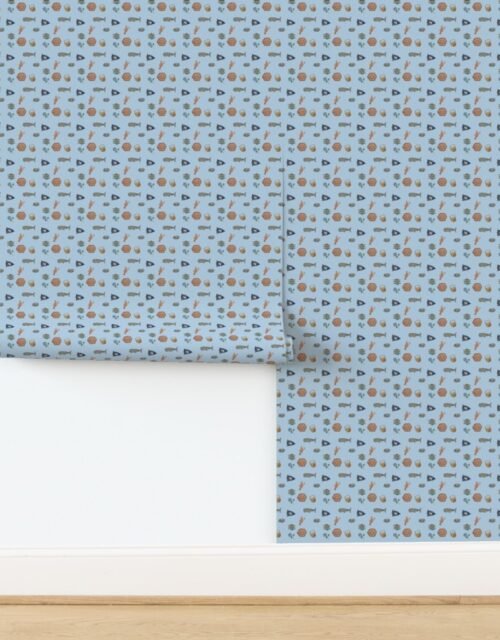 Nantucket Island Symbols and Motifs in Mini on Blue Wallpaper