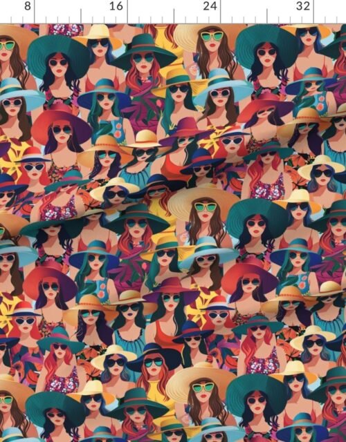 Women at the Beach in Summer in Sunhats and Suits Large Scale Dark