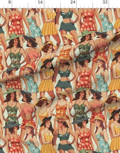 Vintage Women at the Beach in Summer in Sunhats and Suits Large Scale