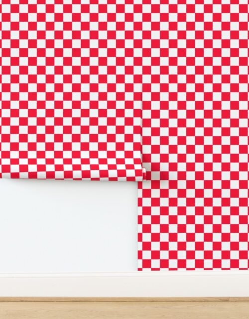 Tumble Edged Red and White Checkerboard Squares Wallpaper
