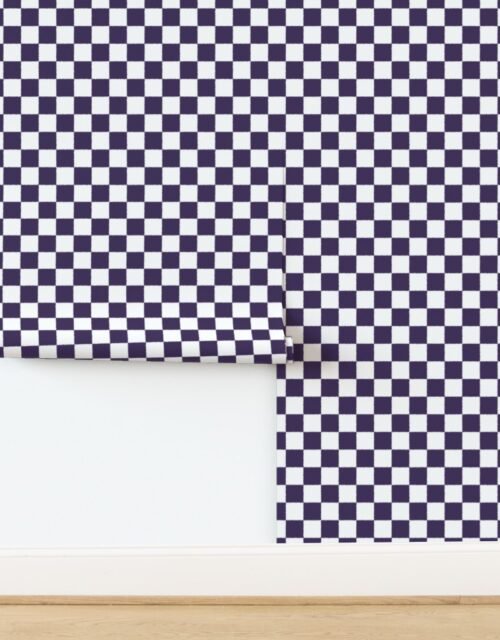Tumble Edged Plum Purple and White Checkerboard Squares Wallpaper