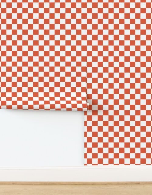 Tumble Edged Nectarine Orange and White Checkerboard Squares Wallpaper