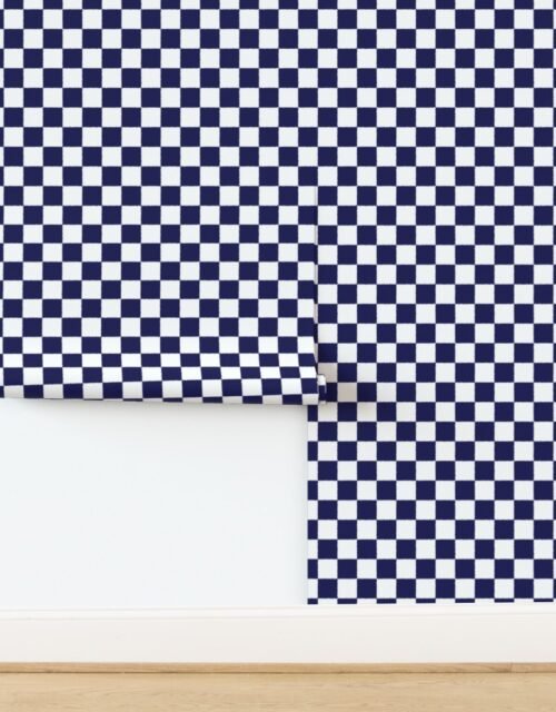Tumble Edged Marine Blue and White Checkerboard Squares Wallpaper