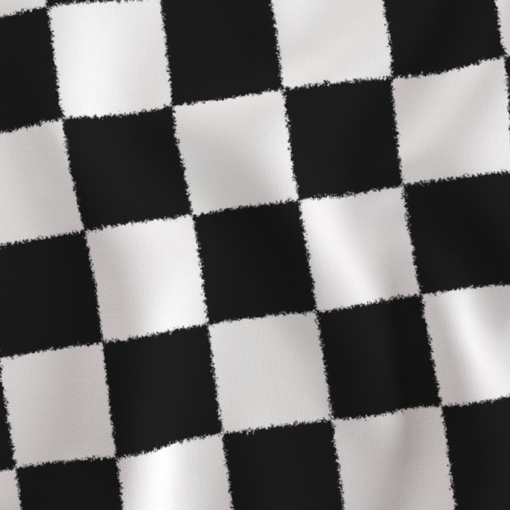 Fabric in Tumble Edged Grimy Black and White Checkerboard Squares Fabric