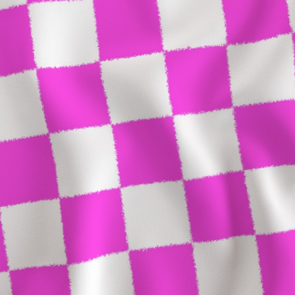 Fabric in Tumble Edged Fuschsia Pink and White Checkerboard Squares Fabric