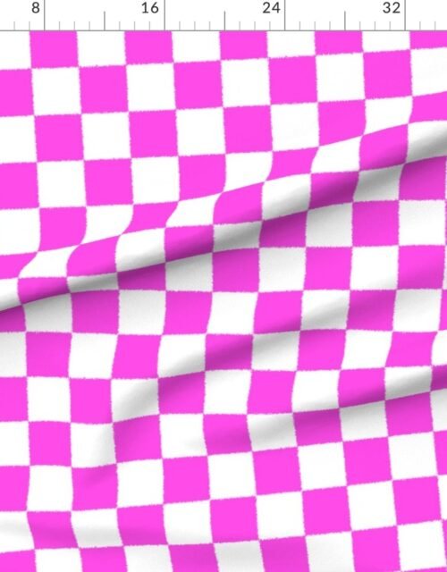 Fabric in Tumble Edged Fuschsia Pink and White Checkerboard Squares Fabric