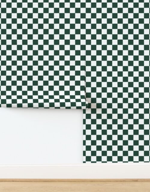 Tumble Edged Forest Green and White Checkerboard Squares Wallpaper