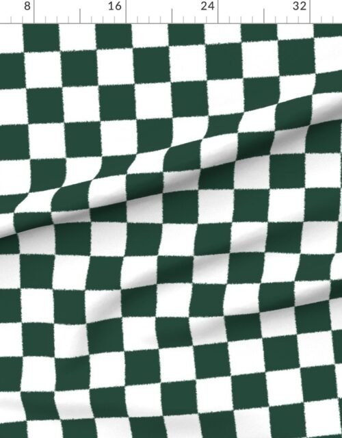 Fabric in Tumble Edged Forest Green and White Checkerboard Squares Fabric