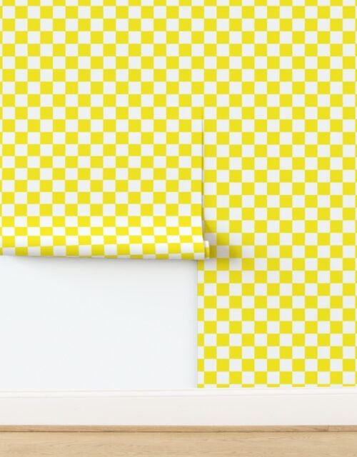 Tumble Edged Eggyolk Yellow and White Checkerboard Squares Wallpaper