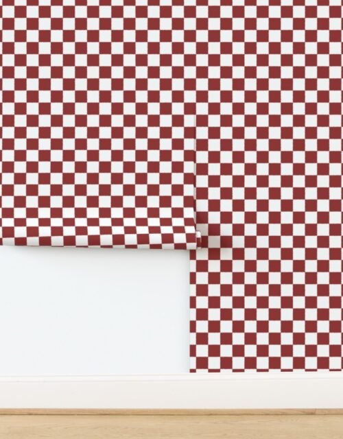 Tumble Edged Brick Red and White Checkerboard Squares Wallpaper