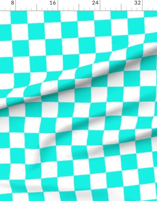Tumble Edged Aqua Blue and White Checkerboard Squares