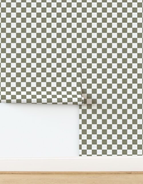 Tumble Edged Drab Khaki and White Checkerboard Squares Wallpaper