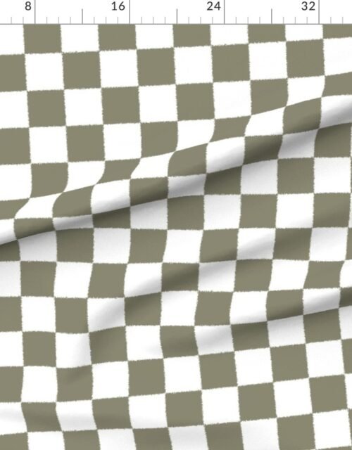 Fabric in Tumble Edged Drab Khaki and White Checkerboard Squares Fabric