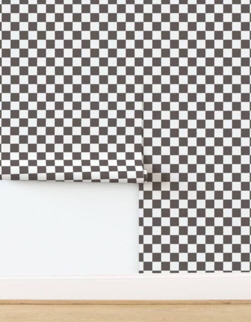 Tumble Edged Taupe Brown and White Checkerboard Squares Wallpaper
