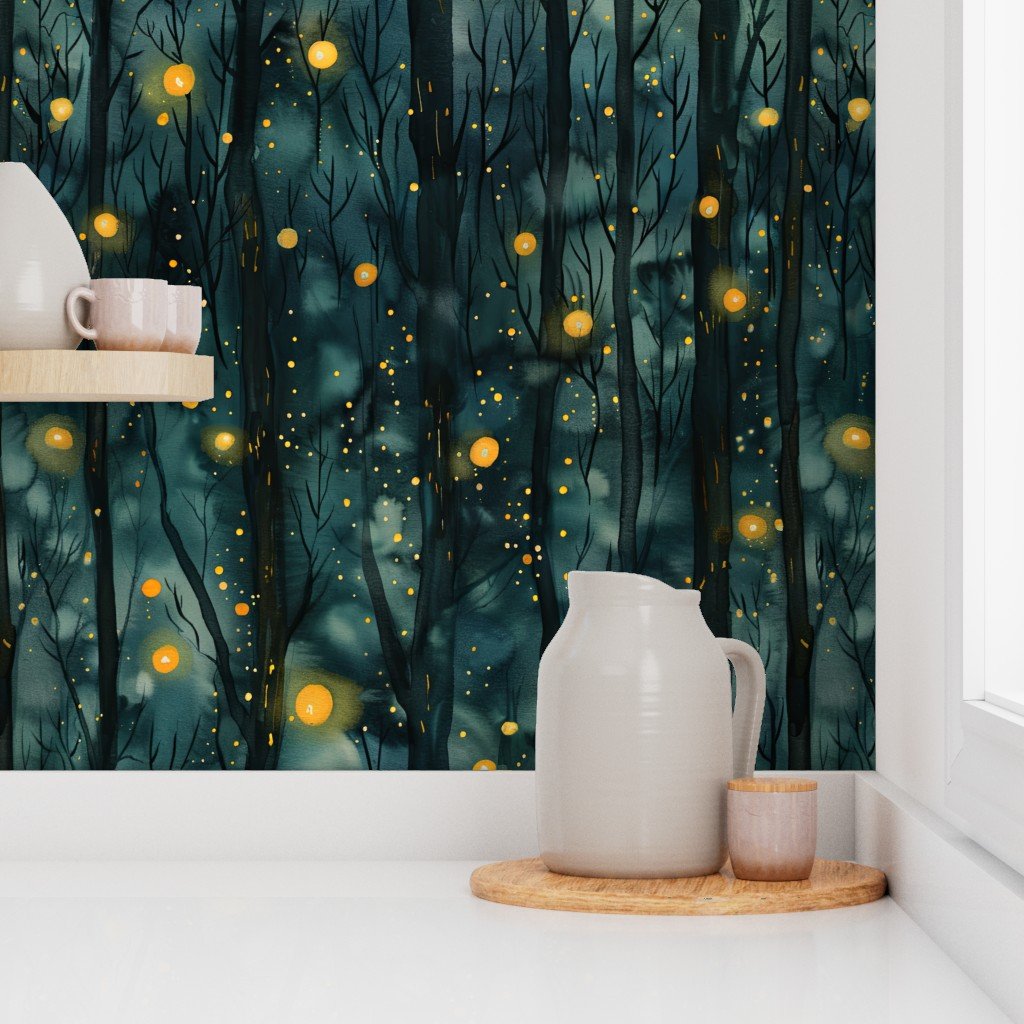 Large Mystic Firefly Forest A Glow in the Dark Wallpaper