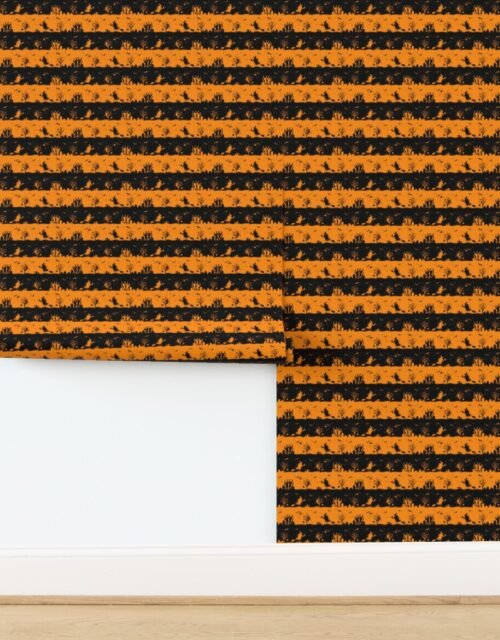 Pale Pumpkin Orange and Black Halloween Decor Stripes Wallpaper