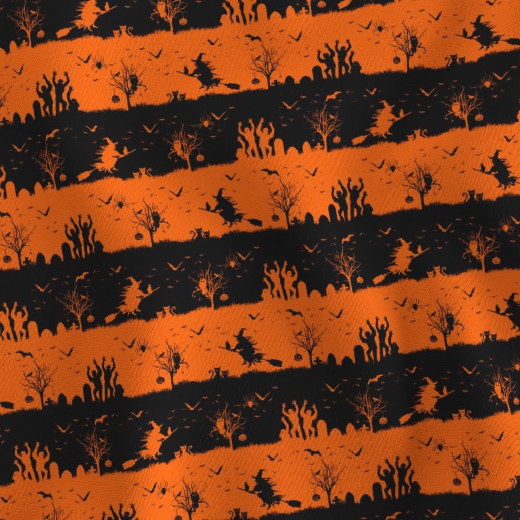 Dark Pumpkin Orange and Black Halloween Cabana Stripes