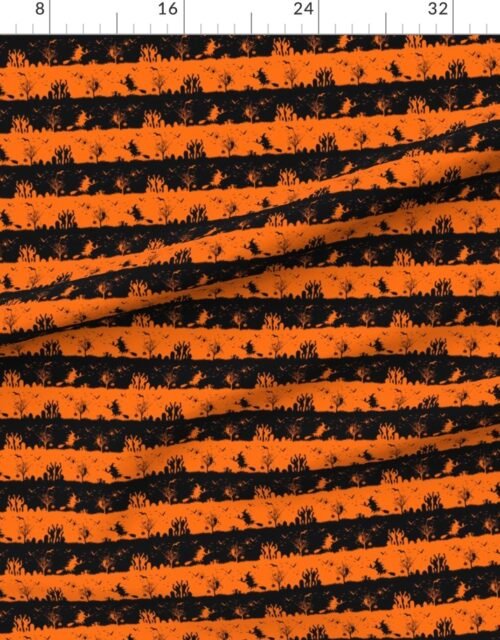 Dark Pumpkin Orange and Black Halloween Cabana Stripes