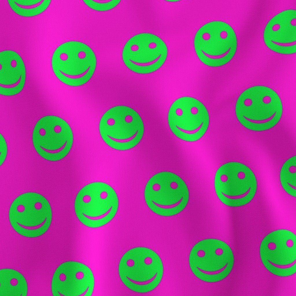 Neon Green Smiley Faces on Vibrant Magenta Background