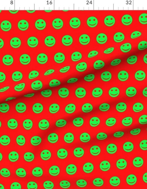Neon Green Smiley Faces on Bold Red Background