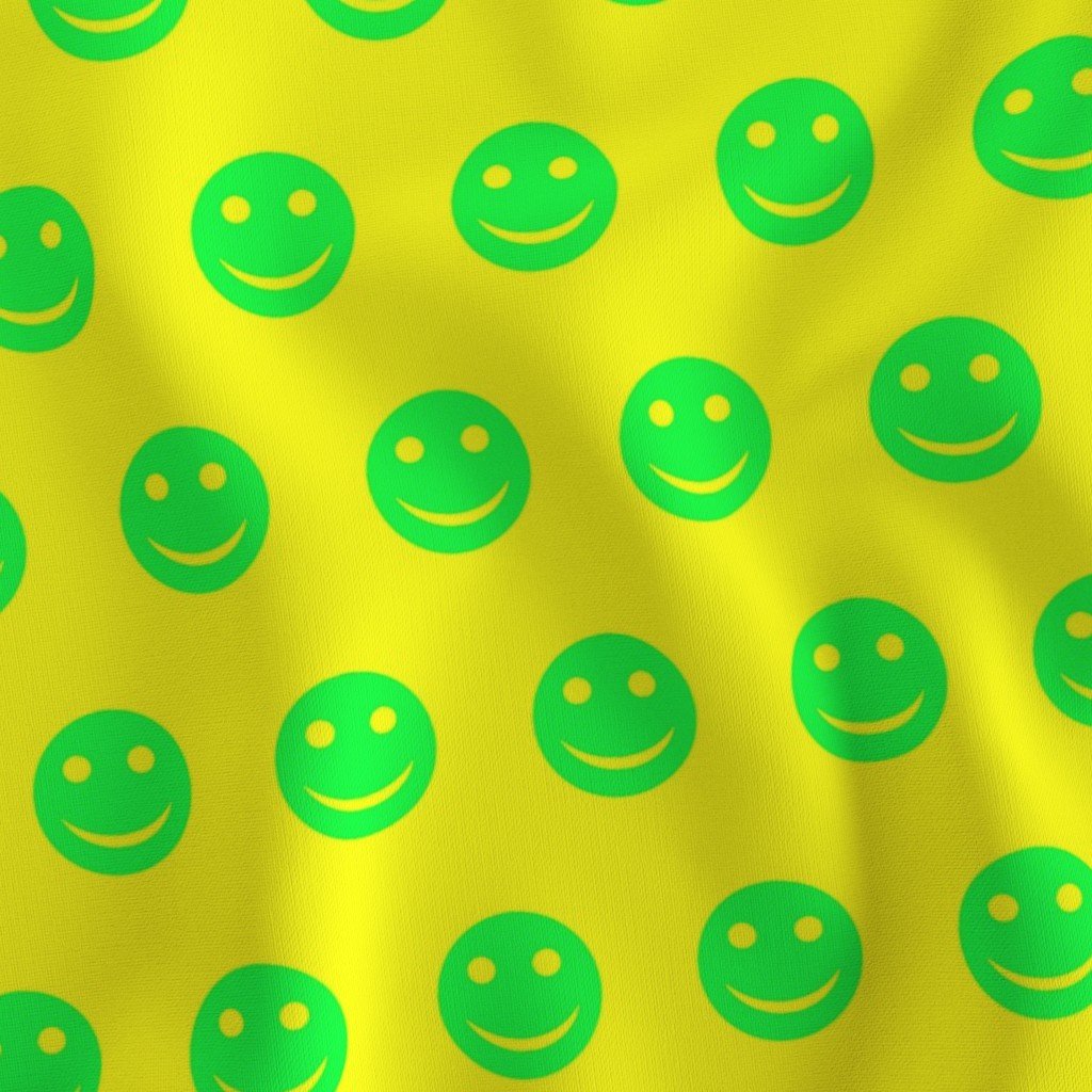 Neon Green Smiley Faces on Vivid Yellow Background