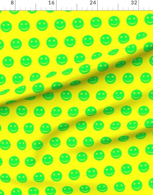 Neon Green Smiley Faces on Vivid Yellow Background