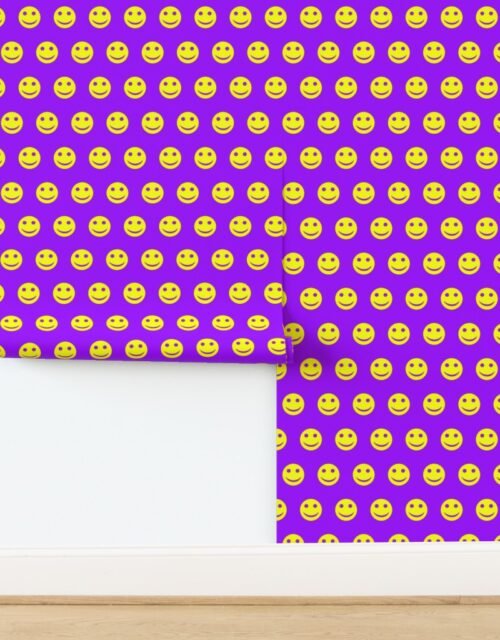 Neon Yellow Smiley Faces on Bright Purple Background Wallpaper