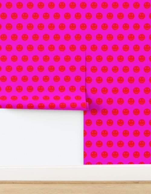 Red Smiley Faces on Vibrant Pink Background Wallpaper