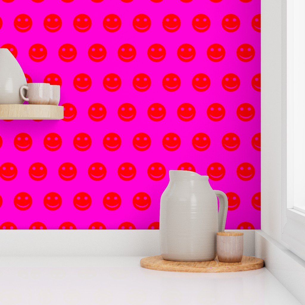 Red Smiley Faces on Vibrant Pink Background Wallpaper