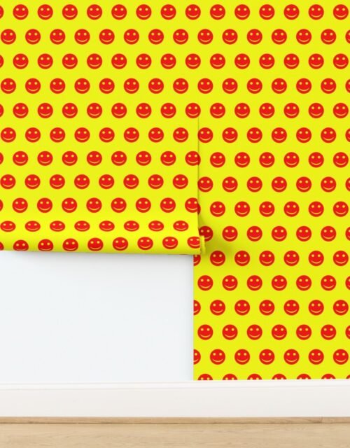 Red Smiley Faces on Bright Yellow Background Wallpaper