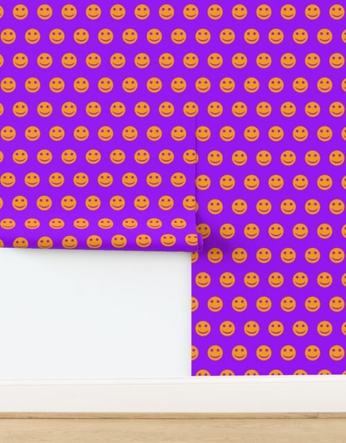 Orange Smiley Faces on Bright Purple Background Wallpaper