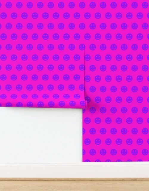Purple Smiley Faces on Bright Pink Background Wallpaper