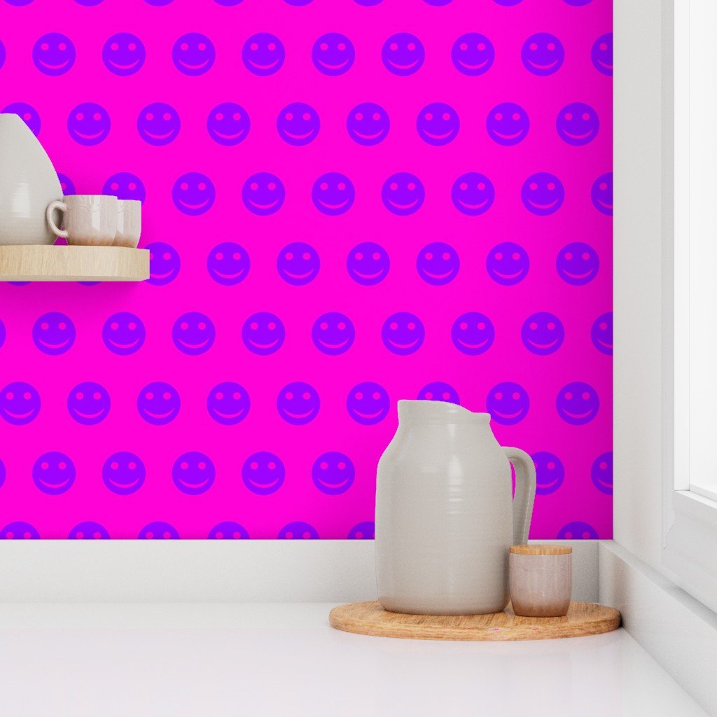 Purple Smiley Faces on Bright Pink Background Wallpaper