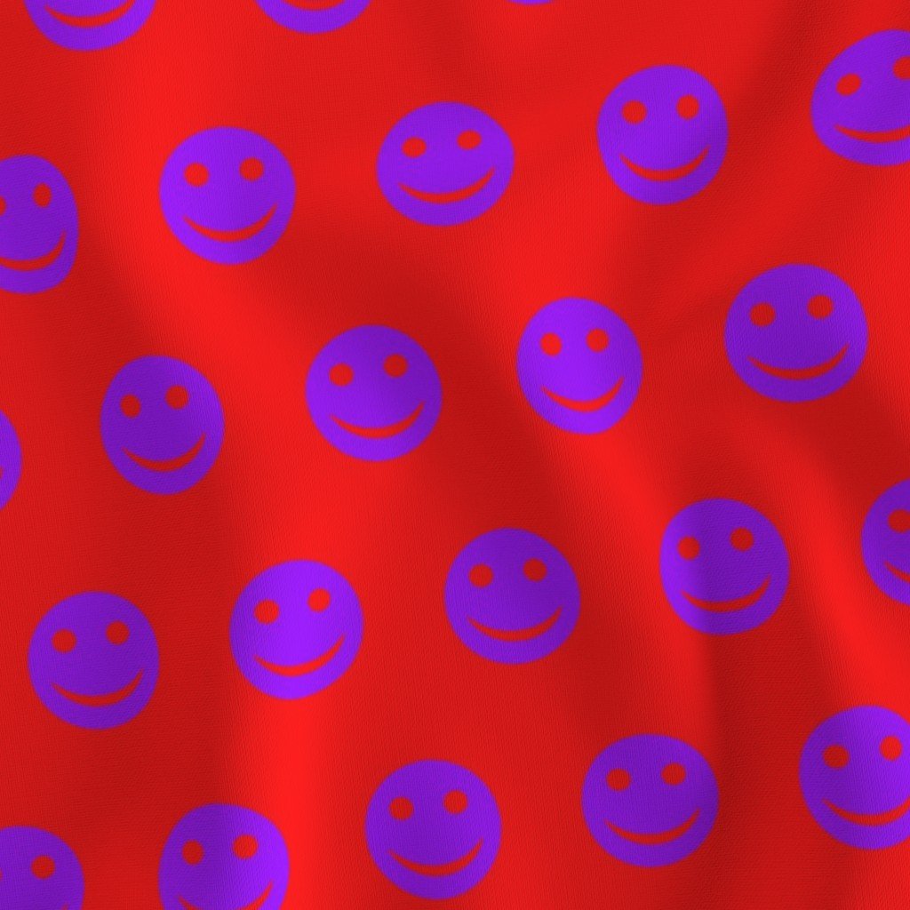 Purple Smiley Faces on Bright Red Background
