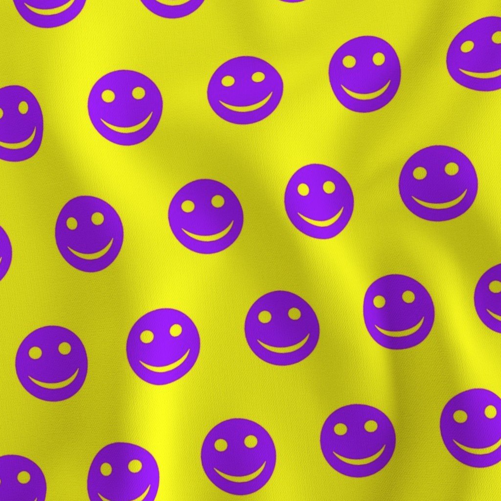 Purple Smiley Faces on Bright Yellow Background