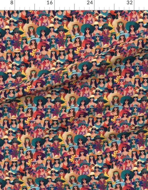 Small Women at the Beach in Summer in Sunhats and Suits Large Scale Dark