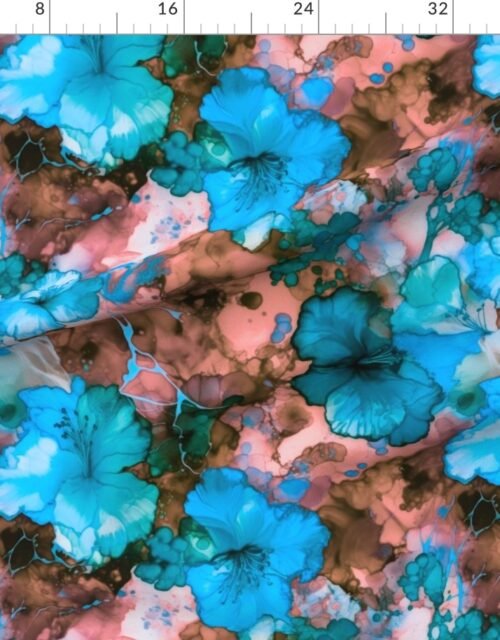 Hawaiian Alcohol Ink Hibiscus Print in Aqua Blue