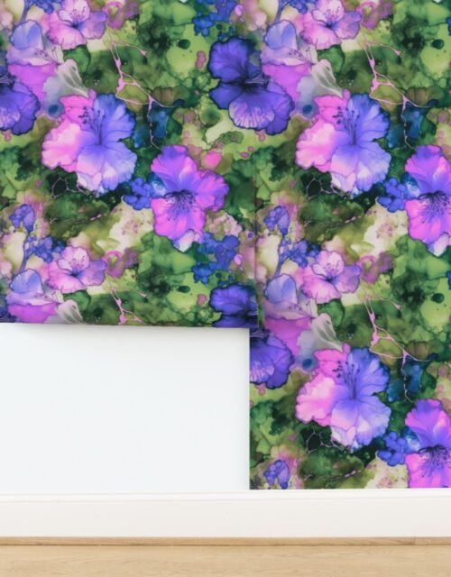 Hawaiian Alcohol InkHibiscus Print in Pink Lilac Wallpaper