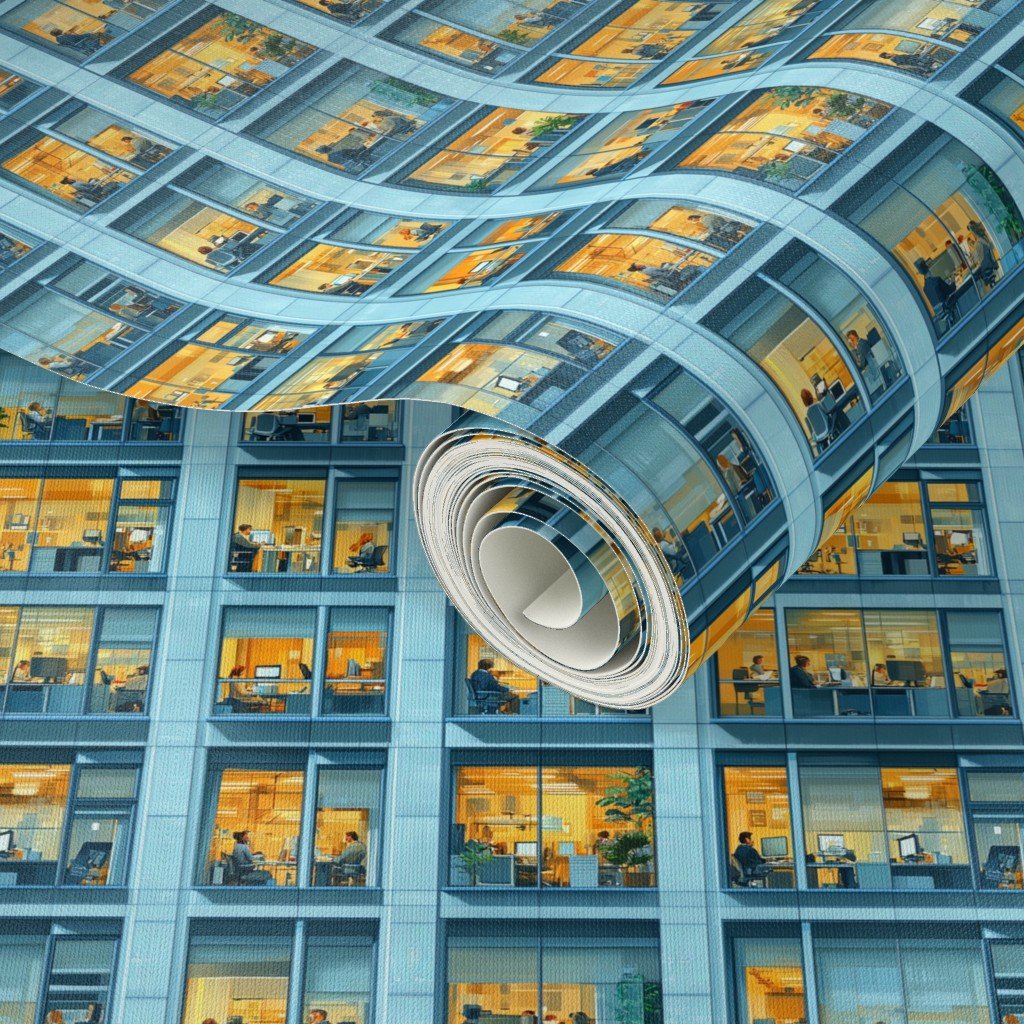 Modern Office Windows Pattern with Evening Workspaces Wallpaper Modern Office Windows Pattern with Evening Workspaces Wallpaper - Image 3