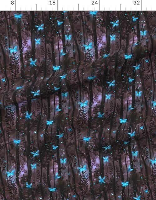 Aqua Fireflies and Butterflies in a Mystical Forest