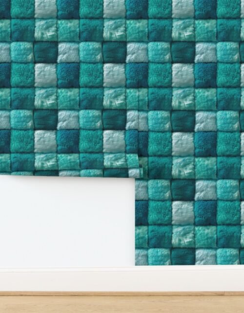 Turquoise Faux Fur Patchwork Fabric - Luxurious Plush Texture Wallpaper