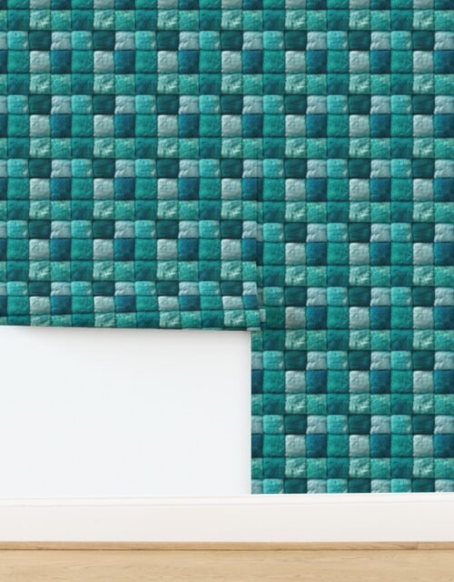 Small Turquoise Faux Fur Patchwork Fabric - Luxurious Plush Texture Wallpaper