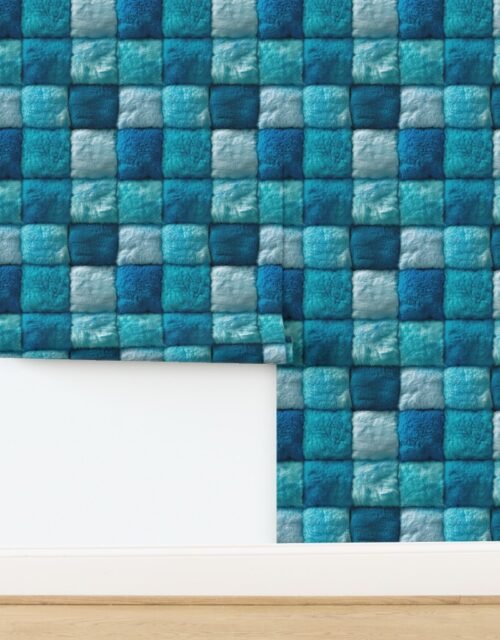 Large Aqua Blue Faux Fur Patchwork Fabric - Luxurious Plush Texture Wallpaper