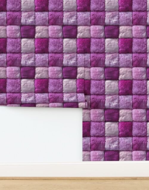 Large Magenta Pink Faux Fur Patchwork Fabric - Luxurious Plush Texture Wallpaper