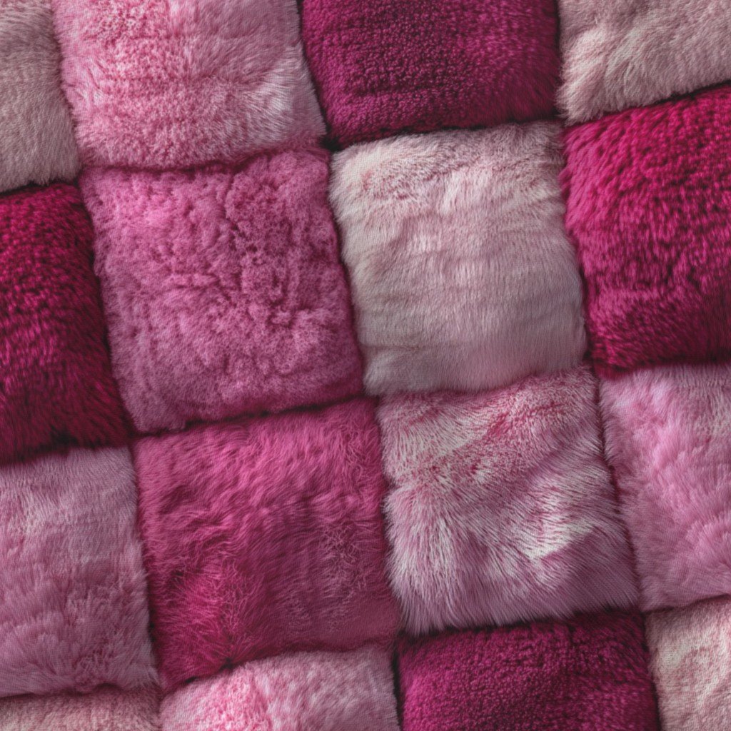 Large Hot Pink and Blush Faux Fur Patchwork Fabric – Luxurious Plush Textur