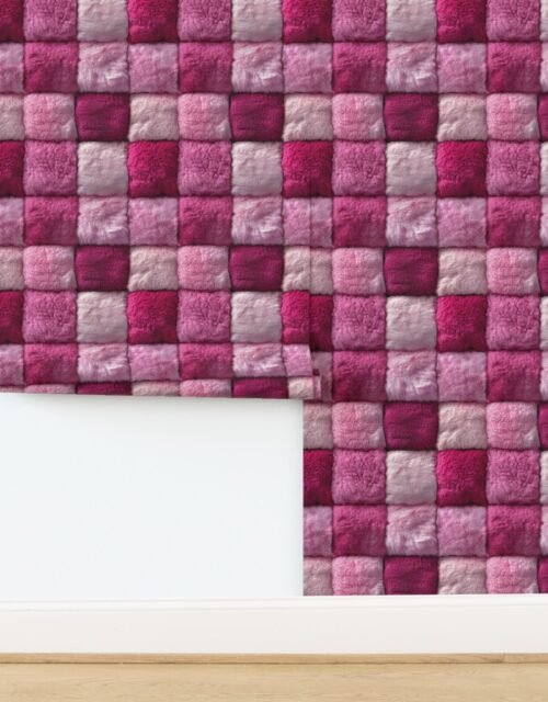Large Hot Pink and Blush Faux Fur Patchwork Fabric - Luxurious Plush Textur Wallpaper