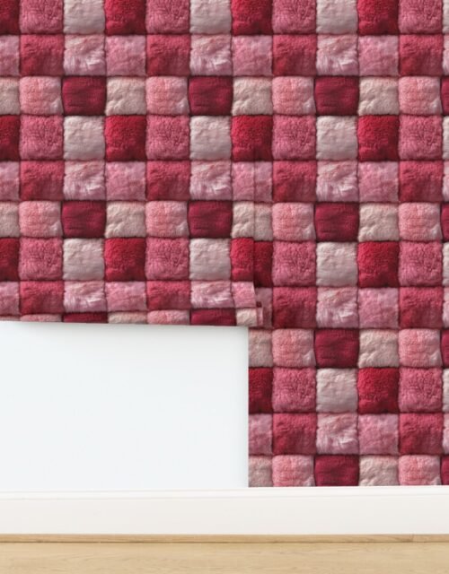 Red and Blush Christmas Faux Fur Patchwork - Luxurious Plush Texture Wallpaper