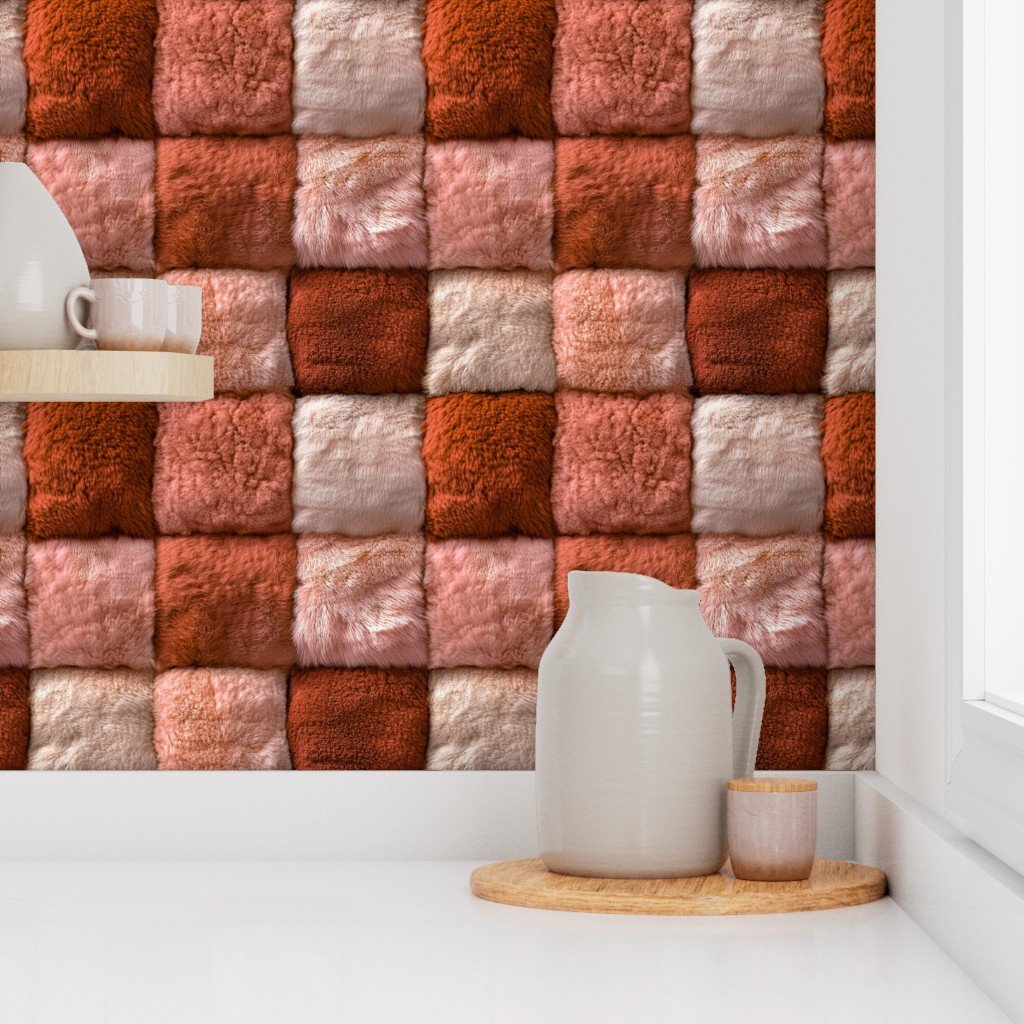 Large Crimson and Cream Christmas Faux Fur – Luxurious Plush Textur Wallpaper