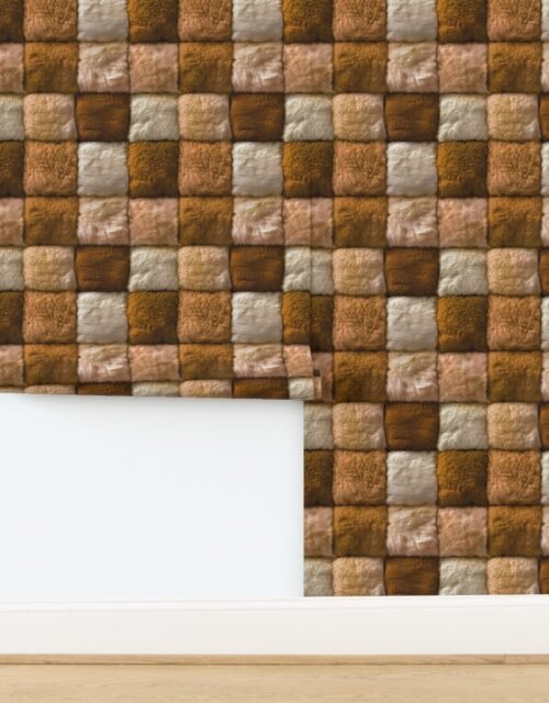 Large Amber and Ivory Faux Fur Patchwork Fabric - Luxurious Plush Texture Wallpaper